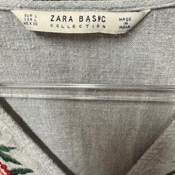 Zara Boho Floral Embroidered Peasant Top Western Cottagecore Blouse Gray L - Picture 4 of 8